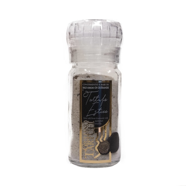 Levně Šedá sůl z Guérande s černým lanýžem - s mlýnkem - 80g (Lanýžová sůl)