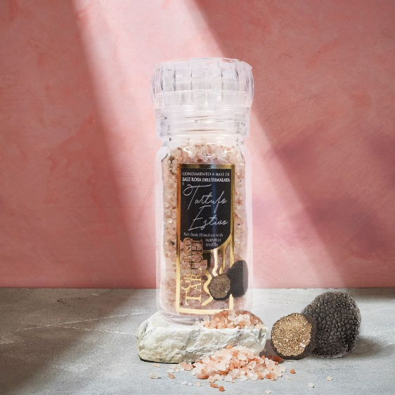 Levně Hrubá Himalajská růžová sůl s černým lanýžem - s mlýnkem - 90g (Lanýžová sůl)