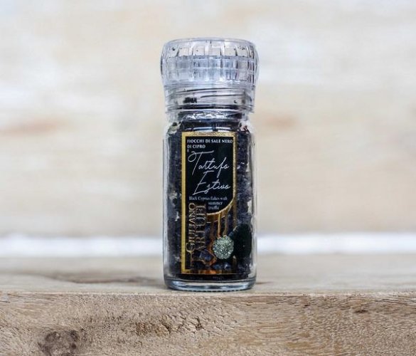 Vločková sůl z Kypru s černým lanýžem 10% - s mlýnkem, 50 g  (Lanýžová sůl)