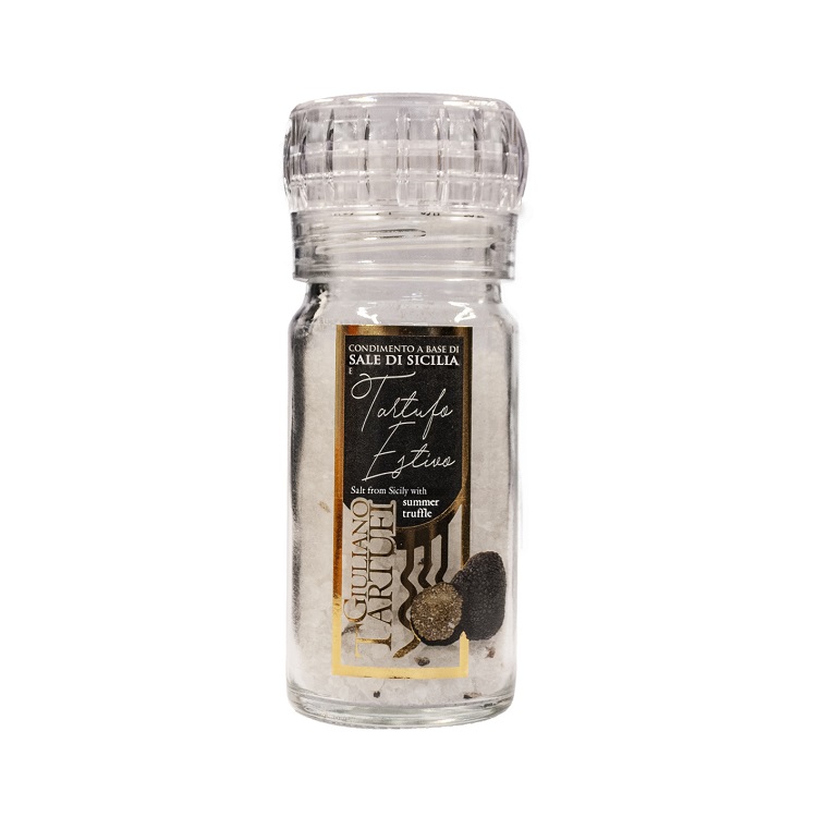 Levně Hrubá Sicilská sůl s černým lanýžem - s mlýnkem - 90g (Lanýžová sůl)